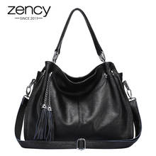 Zency Classic Brand Women Shoulder Bag 100% Genuine Leather Fashion Tassel Hobos Handbag Ladies Messenger Crossbody Purse Black 2024 - buy cheap