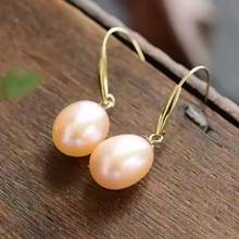 natural Orange pearl drop earrings 18k yellow gold women Elegant simple fashion drop Earrings for party 2024 - buy cheap