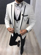 2021 nova chegada magro estilo casual ternos masculinos para o casamento lapela peaked 3 peça jantar formatura blazer colete com calças pretas 2024 - compre barato