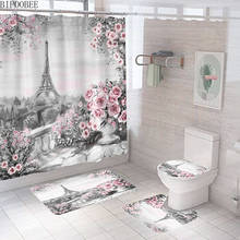 Pink Rose Nordic Shower Curtain Iron Tower Printed Bathroom Curtains Flannel Toilet Cover Bath Mats Non-Slip Carpet Pedestal Rug 2024 - buy cheap