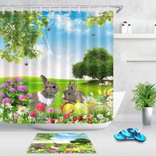 Easter Eggs Bunny Shower Curtain Non-Slip Rugs Waterproof Polyester Bath Curtain Spring Scenery Meadow Flower Bathroom Curtains 2024 - buy cheap