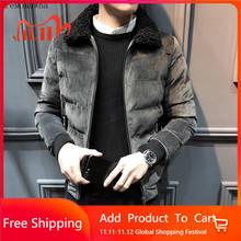 AreMoMuWha 2021 Winter New Thick Cotton Clothing Men's Short Tide Coat Jacket Plus Velvet Slim Fur Collar Handsome Men Clothes 2024 - buy cheap