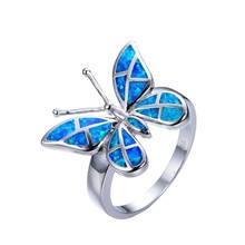 Female Butterfly Ring Fashion Blue Fire Opal Ring silver color Jewelry Vintage Wedding Rings For Women Christmas Accessories 2024 - buy cheap