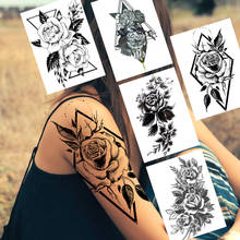 Tatuagem temporária com flor preta, tatuagem temporária moderna para mulheres, arte corporal, braço, tatuagem para festival, tatuagens de rosas geométricas falsas 2024 - compre barato