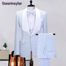 Gwenhwyfar branco xale lapela noivo smoking, três peças conjunto formal terno de casamento para homem, feito sob encomenda padrinhos blazer + colete + calças 2024 - compre barato