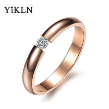 Yikln anel de cristal cz simples, moderno para mulheres, ouro rosa/branco/preto, cor de aço inoxidável, festa de noivado, joia yr19101 2024 - compre barato