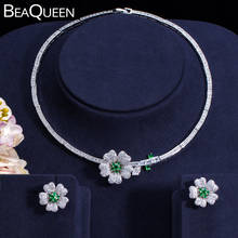 BeaQueen Green CZ Crystal Paved Cubic Zircon Stones Big Flower Statement Necklace Earrings Women Wedding Jewelry Sets JS162 2024 - buy cheap