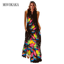 Movokaka-vestido blakc feminino, vestido longo, casual e sem mangas, estampa floral, tamanho grande, 2021 2024 - compre barato