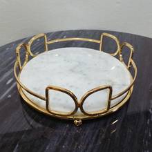 Nordic light luxury natural marble tray round metal frame storage tray kitchen living room tabletop decoration 2024 - buy cheap