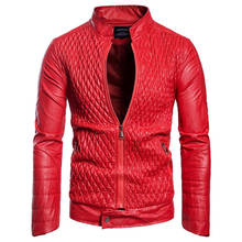 New Fashion Red Leather Jackets Men Coats Stand Collar Diamond lattice Motorcycle PU Outerwear Male Jacket Brand Clothing Coat 2024 - buy cheap
