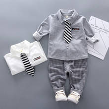 Осенний костюм для младенцев, одежда для маленьких мальчиков, официальвечерние комплект одежды для новорожденных мальчиков, рубашка с галстуком и штаны, комплект одежды 2024 - купить недорого