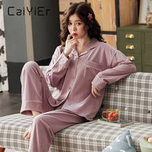 Женская пижама с отложным воротником CAIYIER, Хлопковая пижама большого размера с длинными рукавами для дома, повседневная одежда для сна, для зимы, 2019 2024 - купить недорого