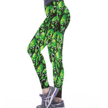Cjlm calça legging feminina com cabeça de caveira verde, impressão 3d, camuflagem, slim, elástica, plus size, calças, legging, treino 2024 - compre barato