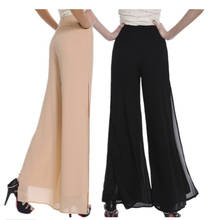 Женские шифоновые брюки с Боковым Разрезом, повседневные размера плюс, винтажные длинные брюки с высокой талией, свободные облегающие брюки с широкими штанинами, 4XL 2024 - купить недорого