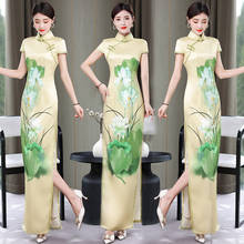 High Slit Maxi Dress Cheongsam 2021 New Slim Long Qipao Elegant Printed Runway Fashion Vintage Banquet Dress For Lady zh530 2024 - buy cheap