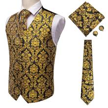 Conjunto de chaleco de vestir de seda para hombre, chaqueta Formal de Jacquard con diseño de alta corbata, color negro y dorado, para boda 2024 - compra barato