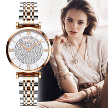 Moda de luxo diamante design rosa ouro relógio feminino relógios mostrador redondo aço inoxidável quartzo relógio pulso presentes relogios feminino 2024 - compre barato