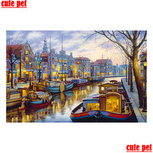 Bordado de diamantes para mascotas, mosaico de cristal del canal de Amsterdam 5D, punto de cruz, pintura completa cuadrada, pegatina de decoración 2024 - compra barato