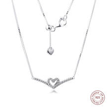 Colar brilhante de prata esterlina 925, colar feminino com pingente de coração brilhante, joias para presente 2024 - compre barato