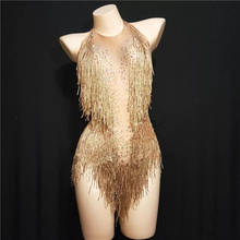 Gold Tassel Crystal Tights Sexy Female Costume Singer Dancer Nightclub Bar Jazz Show Stage DJ Performance Leotard Party Bodysuit 2024 - buy cheap