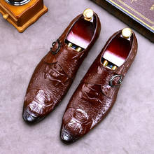 Мужские туфли ручной работы из крокодиловой кожи, мужские деловые классические туфли в британском стиле, мужские строгие туфли без шнуровки, оксфорды с пряжкой, 2021 2024 - купить недорого