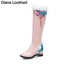 Botas de neve femininas quentes para inverno, sapatos para mulheres, com plataforma floral, aumento interno, da moda 2024 - compre barato