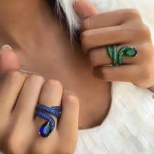 2020 Joyeria Mujer Blue Green Crystal Wedding Ring Punk Snake Shape Engagement Rings for Women Rock Animal Party Gifts Jewelry 2024 - buy cheap