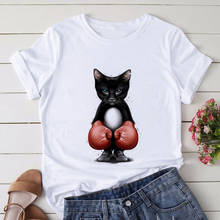 Уличная одежда в стиле Харадзюку, летняя крутая футболка с забавным рисунком кошки и бокса, Женская Винтажная футболка, женские повседневные хлопковые топы, футболка 2024 - купить недорого