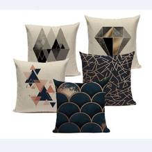 Funda de cojín geométrica para sofá cama, 3D cobertor de almohada, color negro y azul, de color dorado, de 45Cm x 45Cm 2024 - compra barato