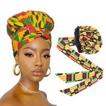 Gorros africanos para el pelo para mujer, gorro de satén con estampado, Cinta Larga de doble capa, con patrón, talla grande, 1 unidad, 38cm 2024 - compra barato