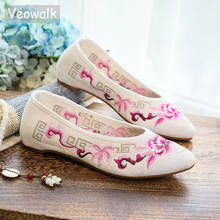 Veowalk-bailarinas de algodón con punta en pico para mujer, zapatos de trabajo sin cordones, Estilo Vintage 2024 - compra barato