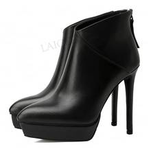 LAIGZEM Women Ankle Platform Boots Genuine LEATHER Side Zip Slim High Heels Booties Ladies Dress Shoes Woman Big Size 38 39 40 2024 - buy cheap