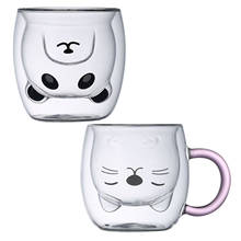 Tazas de 2 capas de vidrio de borosilicato, taza de agua de vidrio, lindo gato Panda, té, café, tazas de leche, tazas de café, taza de agua 2024 - compra barato