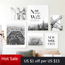 Настенная Картина на холсте Нью-Йорк мост черный белый фото скандинавские принты Настенный декор картины для постеров Эстетическая комната Dec 2024 - купить недорого
