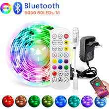 Novo bluetooth luces tira conduzida luz 5050 60led rgb tira de luz 5m 10m 15m fita flexível + controlador bluetooth adaptador ue 2024 - compre barato