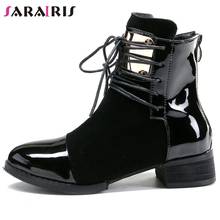 SaraIris Metal Med Heel Patchwork Mid Calf Boots Women Designer Boots Ladies Fashion Pointed Toe shoes lace Winter Shoes 2024 - buy cheap