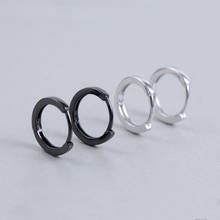 Круглые серьги-кольца для женщин из подлинного серебра 925 пробы черного цвета для мужчин модные круглые серьги толстые 2024 - купить недорого