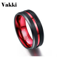 VAKKI Men's 8MM Black and Red Tungsten Carbide Ring Matte Finish Beveled Edges Size 7 to 16  hot sell 2024 - buy cheap