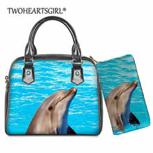 Twoheartsgirl PU Leather Shoulder Handbag Purse 2Pcs/Set Blue Dolphin Print Crossbody Bag Women Leisure Messenger Bag Totes 2024 - buy cheap