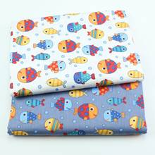 100% Cotton Twill Fabric WHITE Grayish Blue Cartoon Seaworld Fish Bubble for DIY Kids Bedding Apparel Patchwork Decor Craft Top 2024 - buy cheap