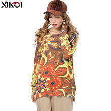 Xikoi suéter feminino básico grande, pulôver estampado para outono inverno gola redonda pulôver feminino casual de manga longa em malha 2024 - compre barato