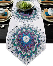 Camino de mesa púrpura con pluma de pavo real, decoración de granja, cocina, mantel 2024 - compra barato