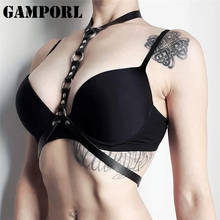 GAMPORL-arnés de cuerpo de cuero Bondage Bdsm para mujer, lencería Sexy, cuello en la cintura, Bondage, arnés para el pecho, liga, medias 2024 - compra barato