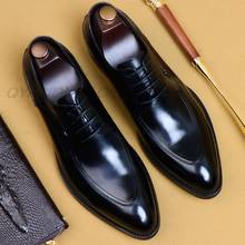 Туфли-оксфорды мужские из натуральной кожи, на шнуровке, классические, коричневые, черные, деловые, свадебные модельные туфли для мужчин, большой размер 6-12 2022 - купить недорого