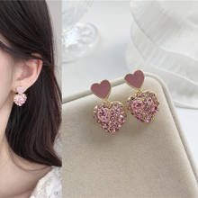 Женские серьги в форме сердца ABAY, винтажные серьги-подвески с розовыми стразами и жемчугом, корейские модные серьги для девушек, ювелирные изделия 2024 - купить недорого
