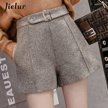 Jielur-shorts feminino linha a de lã, elegante, coreano, cintura alta, inverno, pernas largas, skinny, jeans 2021 2024 - compre barato