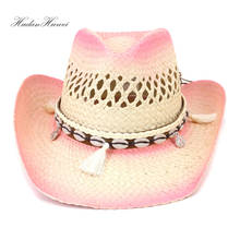 Chapéu de viseira solar estilo ocidental, venda quente de chapéu para mulheres, chapéu de vaqueiro rosa para meninas, festas de praia e de férias com aba larga 2024 - compre barato