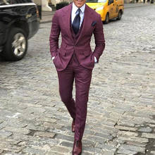 Burgundy One Button Men's Slim Fit Suits Notched Lapel Business Men Wedding Tuxedo Suits Custom Made Costume Homme Suits 2024 - buy cheap