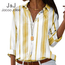 Jocoo Jolee Women Turn Down Collar Loose Shirt Oversized Tops Spring Summer Long Sleeve Cotton Striped Blouse blusas mujer 2021 2024 - buy cheap