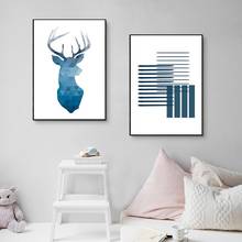 Nordic Minimalist Abstract Dreamy Blue Geometric Deer Poster Wall Art Canvas Paintings Print Picture for Living Room Home Decor 2024 - buy cheap